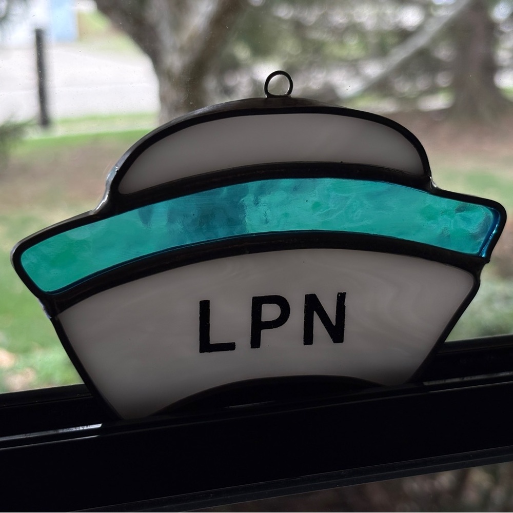Stained Glass “LPN” Ornament, Handmade for Nurses